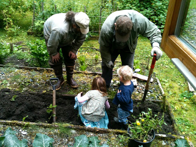 Digging for potatoes with Grandpa Goose.